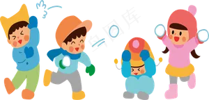 冬季卡通人物打雪仗