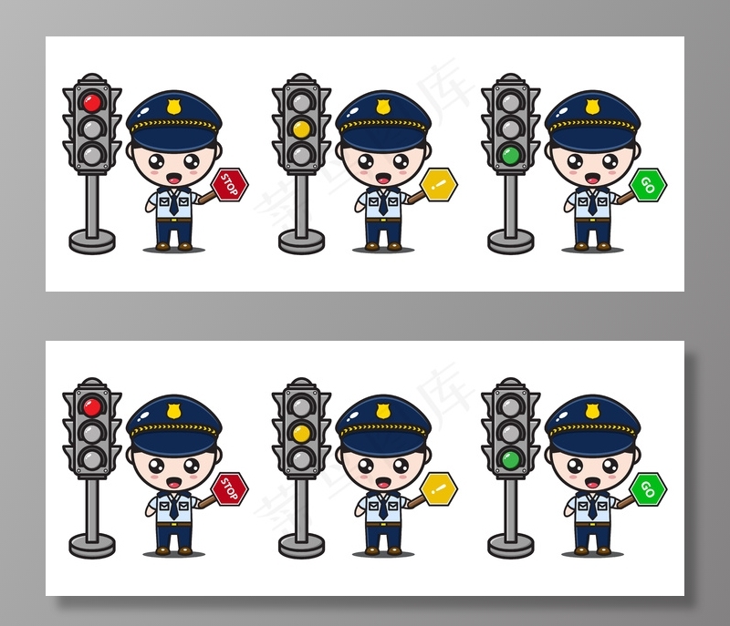警察角色，有标志和交通灯