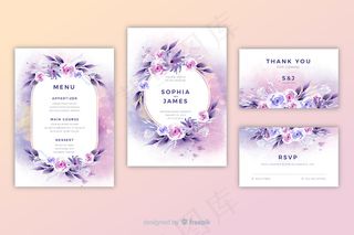 水彩花卉婚礼请柬模板