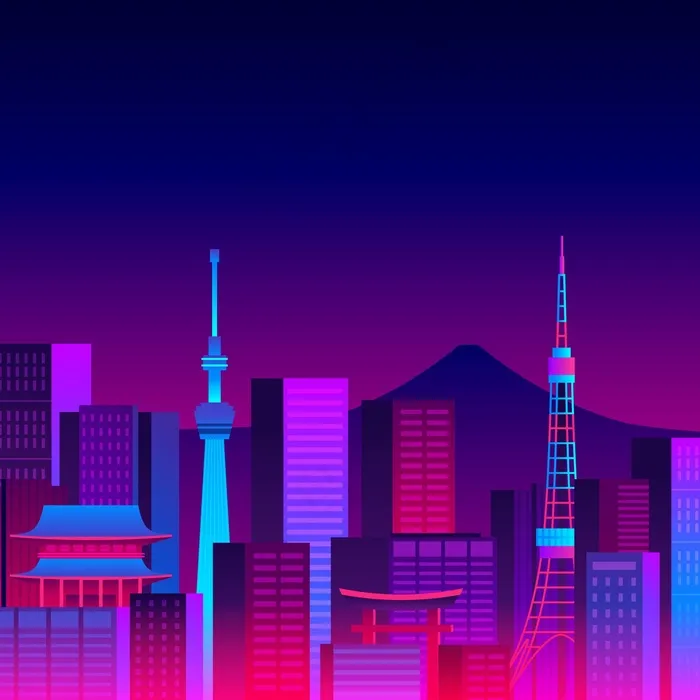 各种各样的建筑物东京天际线霓虹灯eps,ai矢量模版下载
