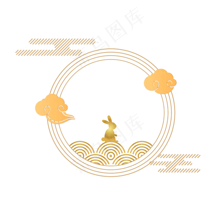中秋节金色兔子和云纹(3000*3000px 300 dpi )ai矢量模版下载