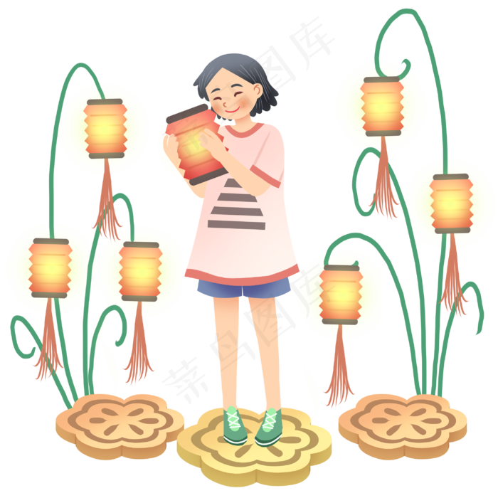中秋节拿着灯笼女孩(3000X3000(DPI:300))psd模版下载