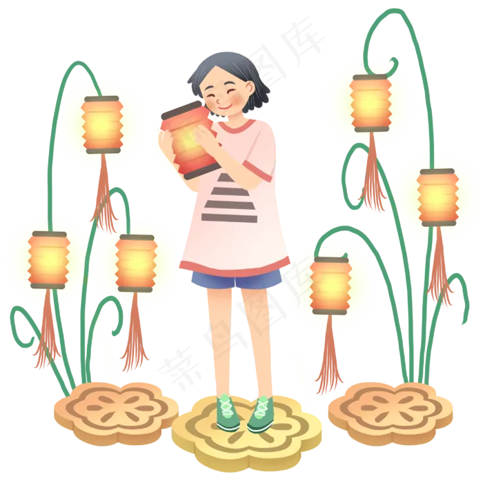 中秋节拿着灯笼女孩(3000X3000(DPI:300))psd模版下载