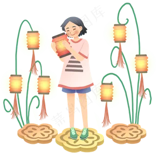 中秋节拿着灯笼女孩