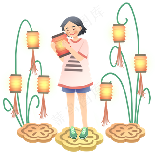 中秋节拿着灯笼女孩
