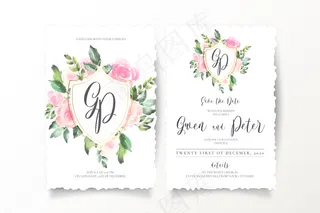 带有徽章和花押的鲜花婚礼请柬