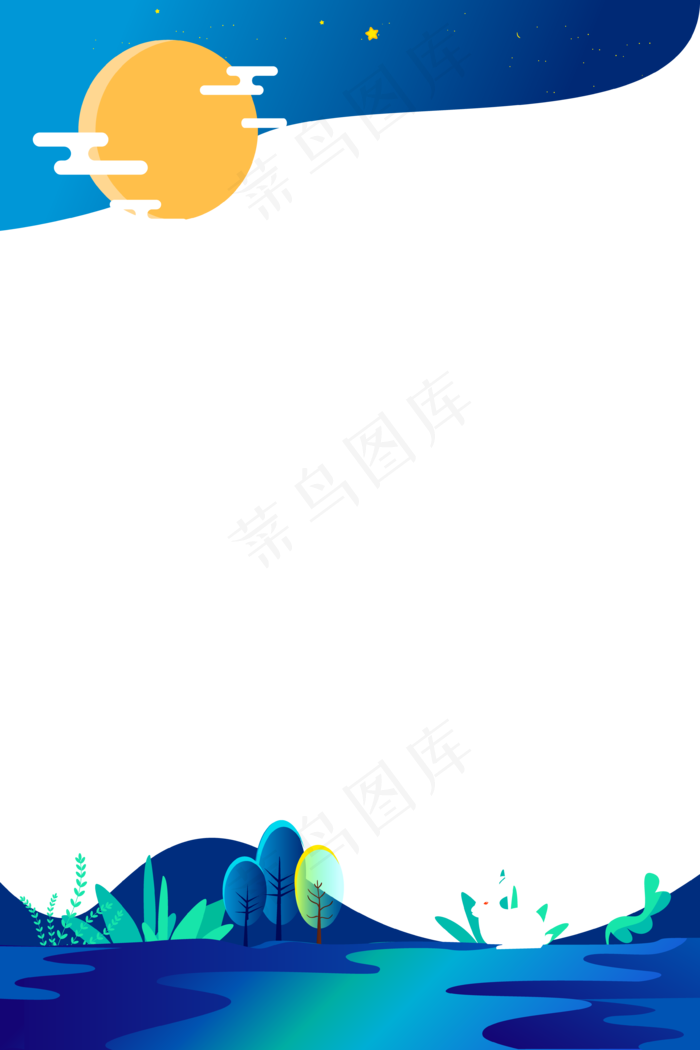 中秋月亮玉兔边框(1280X1920)eps,ai矢量模版下载