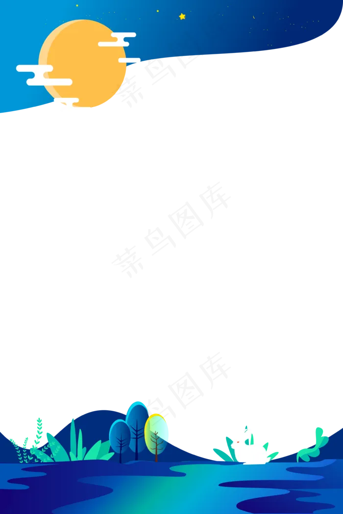 中秋月亮玉兔边框(1280X1920)eps,ai矢量模版下载