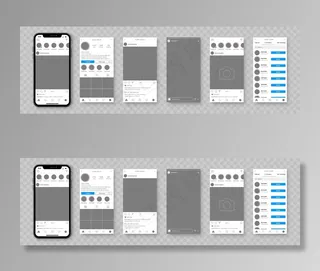 社会网络模型样机。社交媒体应用程序app的智能手机模板。社交网络接口应用程序。