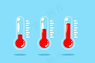 温度图标设置。蓝色背景上的温度计图示。