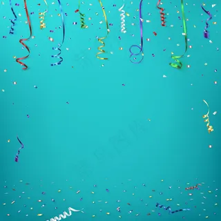 带有五彩纸屑和彩色丝带的庆典背景模板。 带有五彩纸屑和彩色丝带的庆典背景模板。