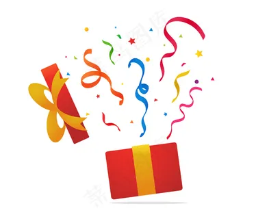 惊喜礼盒礼盒打开，五彩纸屑飞向天空。