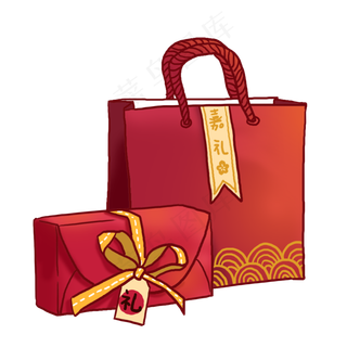 春节红色喜庆礼盒PNG免抠素材