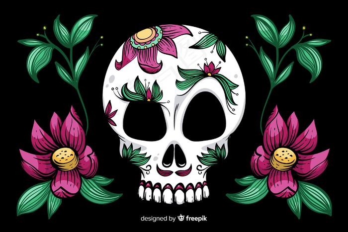 手绘dia de muertos背景eps,ai矢量模版下载