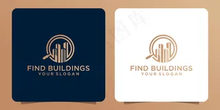 放大镜标志设计与建筑相结合。