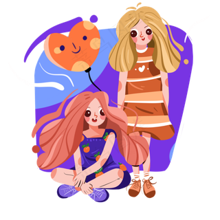 儿童节一站一坐的两个小女孩