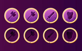 一套带金色边框的奇幻武器按钮。完美的2d rpg格斗游戏