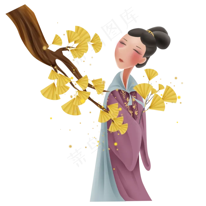 银杏树和古代少女(2048X2048(DPI:132))psd模版下载