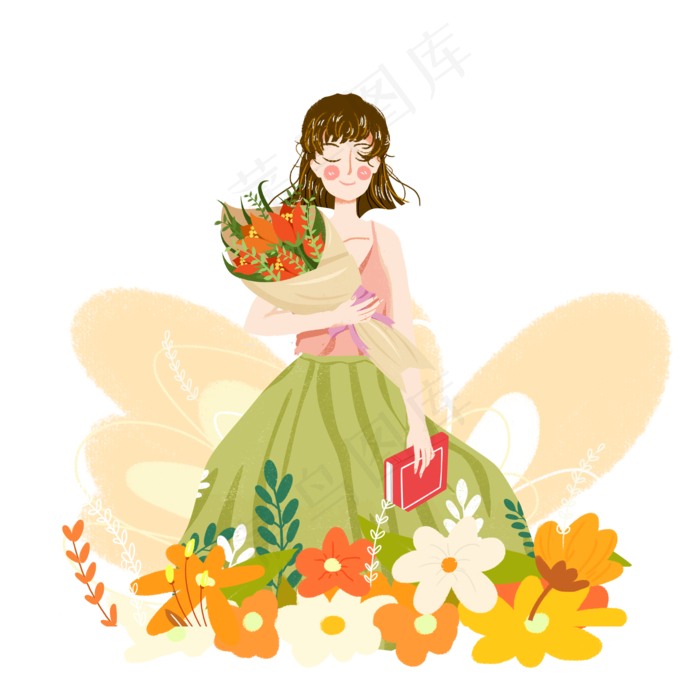 教师节鲜花女老师png素材