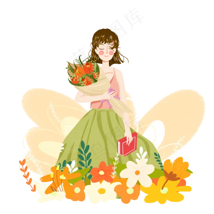 教师节鲜花女老师png素材(2000X2000(DPI:300))psd模版下载