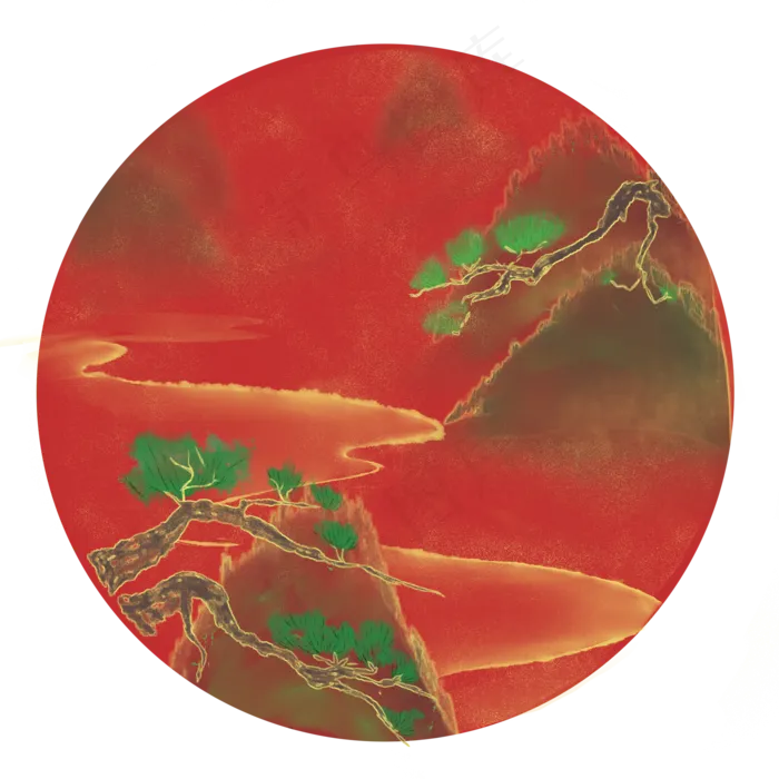 中国风水墨山松柏写意插图(2050X2050(DPI:299))psd模版下载