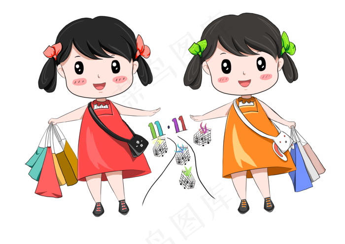 特卖打折购物双胞胎插画