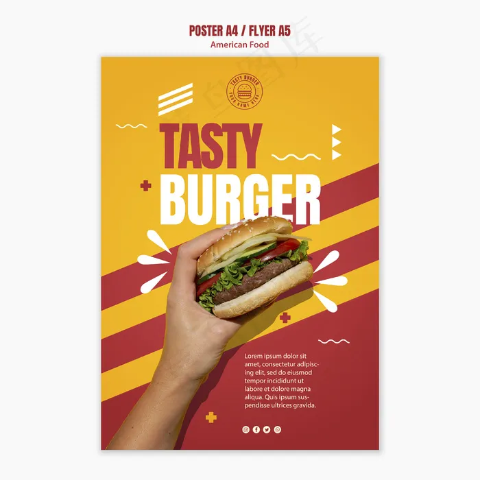 美味芝士汉堡美国食品海报模板psd模版下载