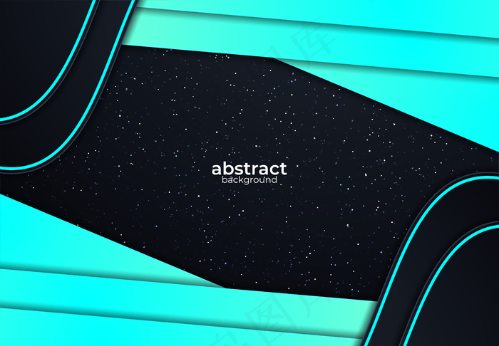 绿松石和黑色背景与矢量重叠层效果和闪光