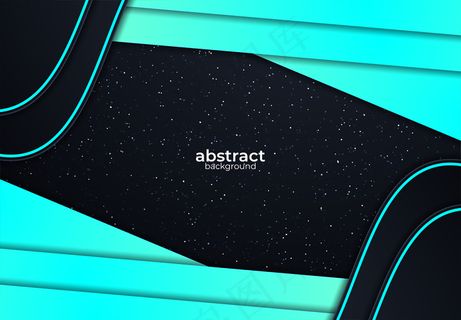 绿松石和黑色背景与矢量重叠层效果和闪光