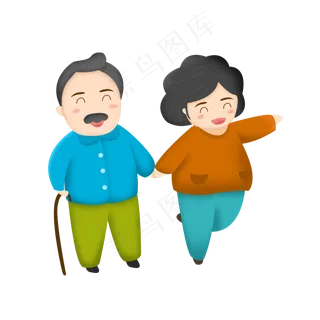 重阳节可爱老两口牵手散步可商用