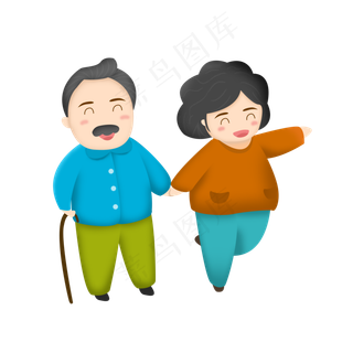 重阳节可爱老两口牵手散步可商用