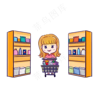 双十一粉色女孩超市购物png素