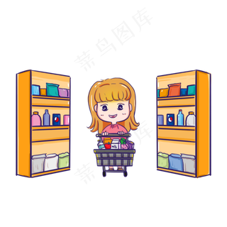 双十一粉色女孩超市购物png素