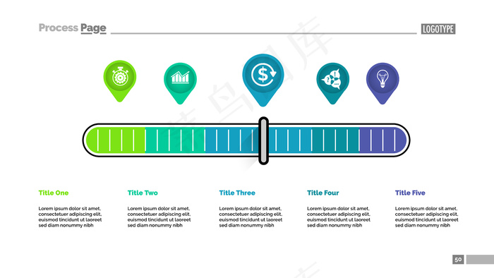 五点比例尺隐喻流程图模板展示。eps,ai矢量模版下载