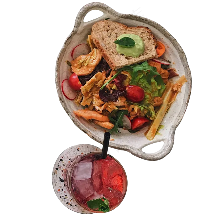 一份蔬菜沙拉和饮品免抠图(2000X2000(DPI:300))psd模版下载