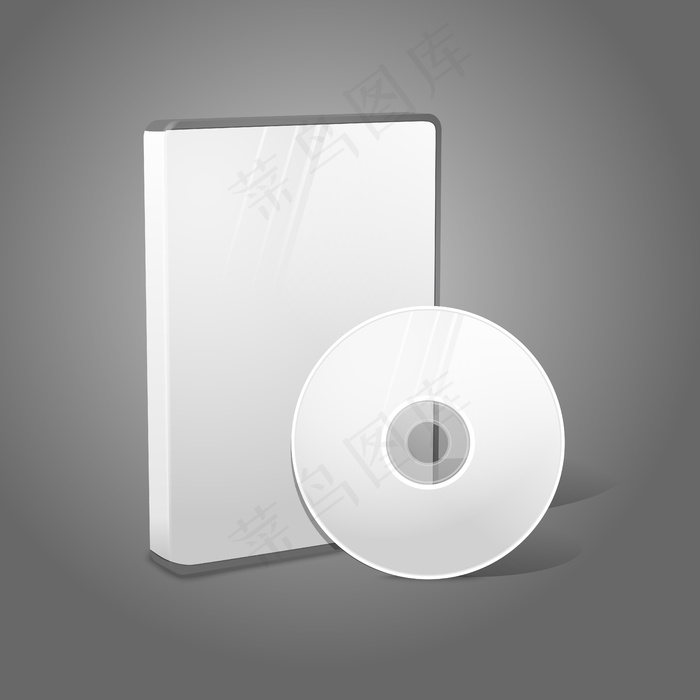 白色现实隔离dvd，cd，蓝光盒，灰色背景上的磁盘。有地方放你的文字和图片。eps,ai矢量模版下载