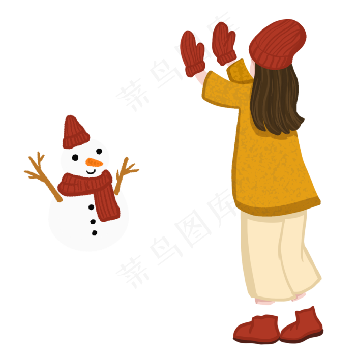 立冬雪地树林里的女孩和雪人(2000X2000(DPI:300))psd模版下载
