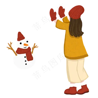 立冬雪地树林里的女孩和雪人 立冬雪地树林里的女孩和雪人