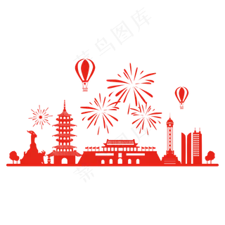 国庆古代建筑剪影矢量图