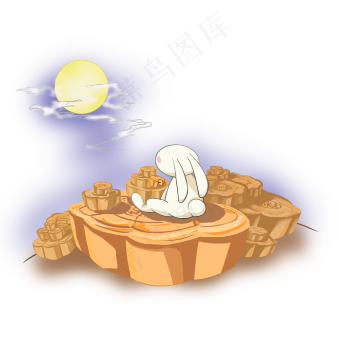 手绘卡通中秋节兔子月饼元素(2000X2000(DPI:300))psd模版下载