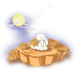 手绘卡通中秋节兔子月饼元素