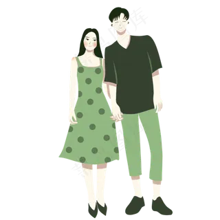 手绘矢量情人节七夕节牵手情侣