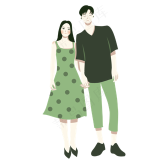 手绘矢量情人节七夕节牵手情侣