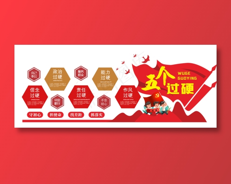 五个过硬文化墙cdr矢量模版下载