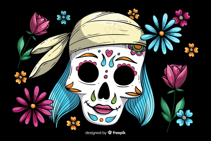 手绘dia de muertos背景eps,ai矢量模版下载