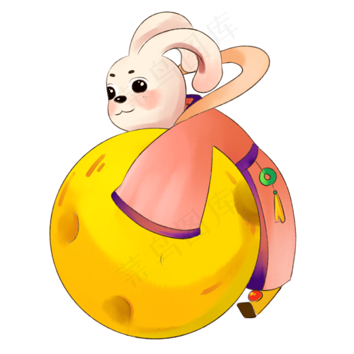 中秋节可爱玉兔拟人趴在月亮上P