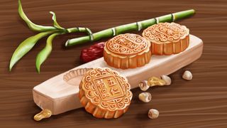 中秋节美食月饼红枣干果竹子中秋