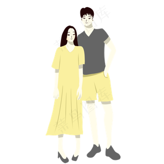 手绘矢量卡通情人节七夕节情侣