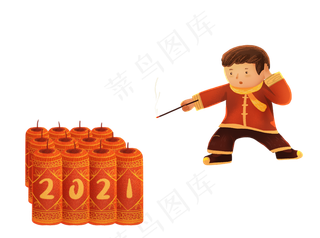 元旦新年2021年孩子放鞭炮
