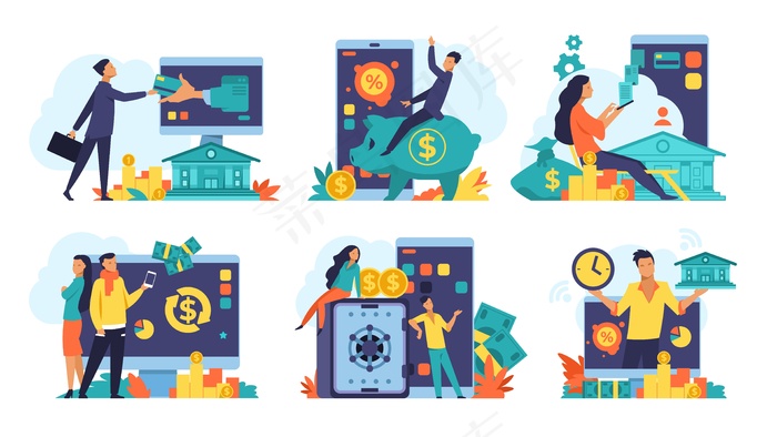网上银行概念。现金返还和转账、fintech广告和数字银行交易eps,ai矢量模版下载